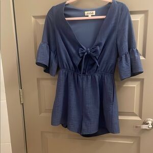 Listicle Blue Bell Sleeve Tie Front Blouse